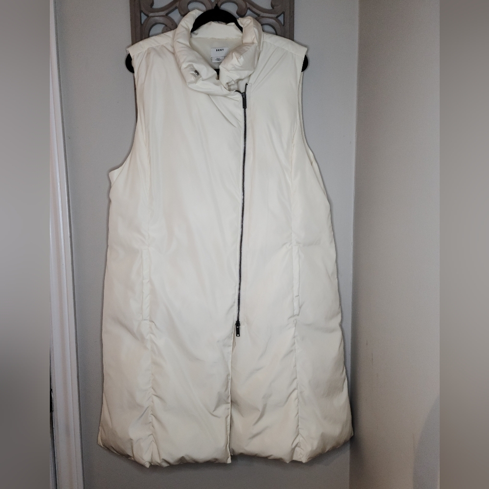 DKNY Long Creamy White Down Puffer Vest